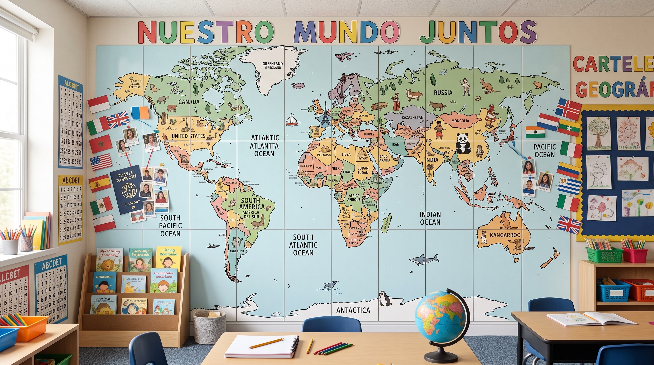 Mapamundi Grande en un salon